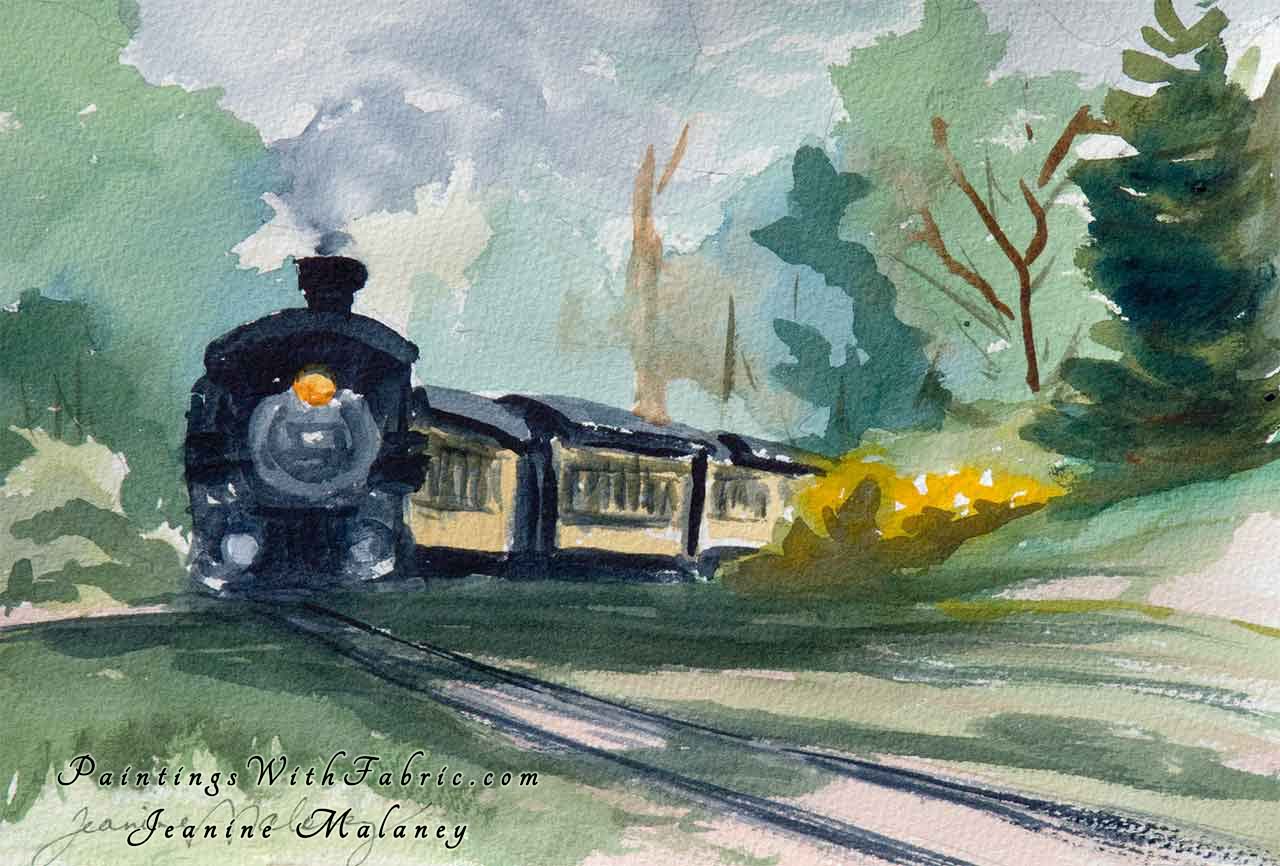 Wilderness Rails  Unframed Original Watercolor Painting A old steam power train in Colorado