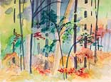 Gallery of Original Landscape Watercolor Forest Fabric