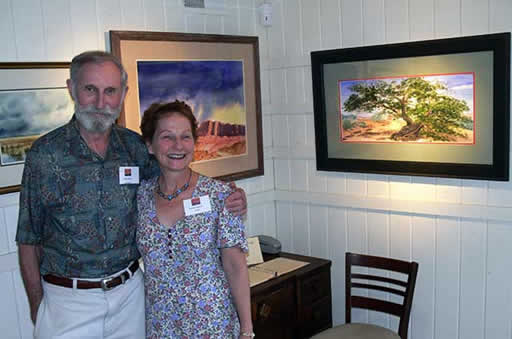 Pierre Mion and Jeanine Malaney display watercolor paintings